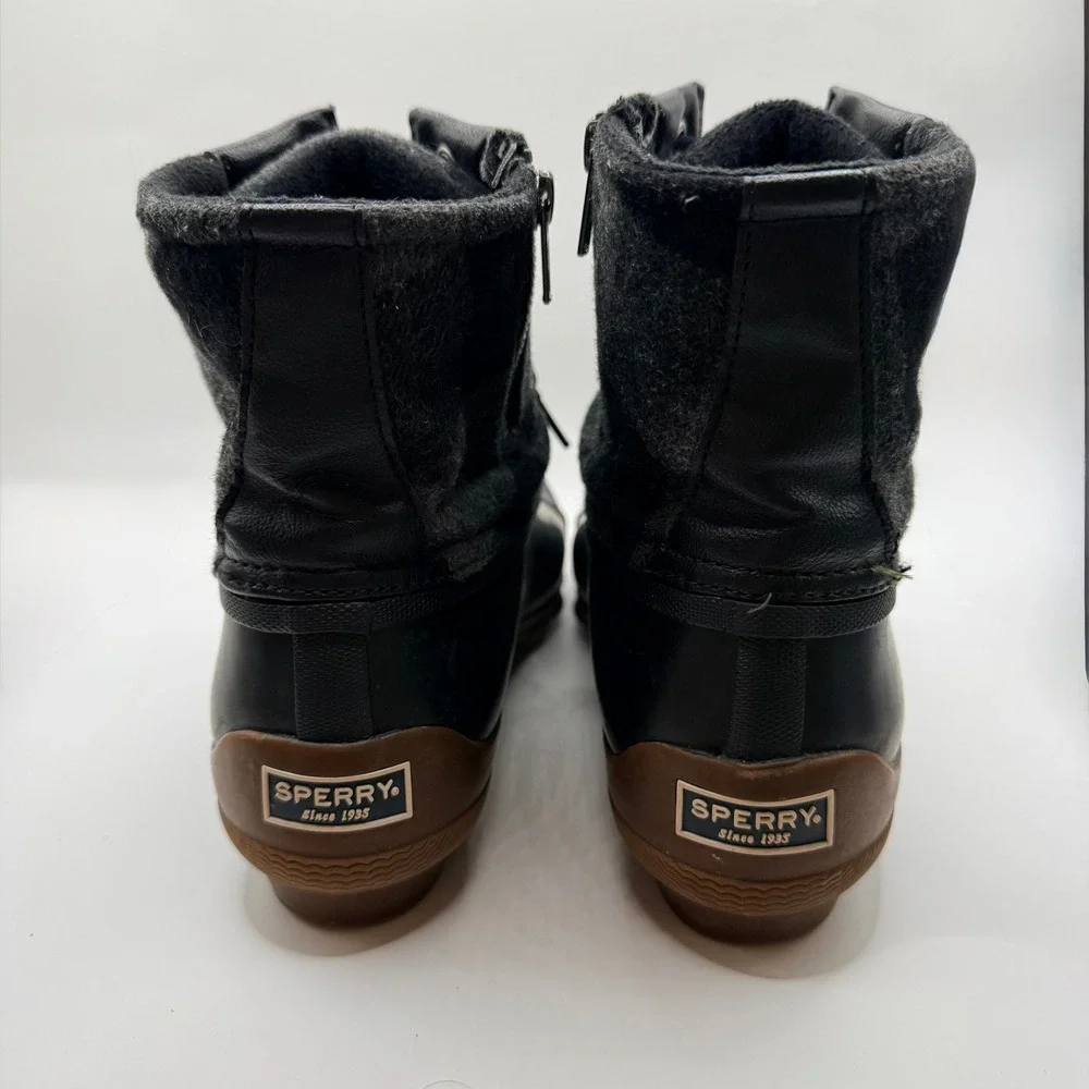 Sperry Saltwater Wool Plaid Duck Boots Womens 10 Black Grey Waterproof